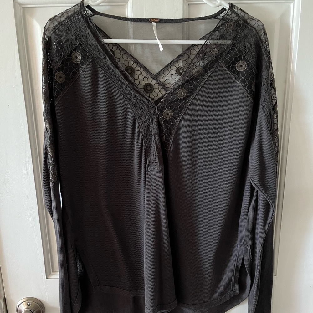 FREE PEOPLE Embroidered/Lace/Mesh Blouse